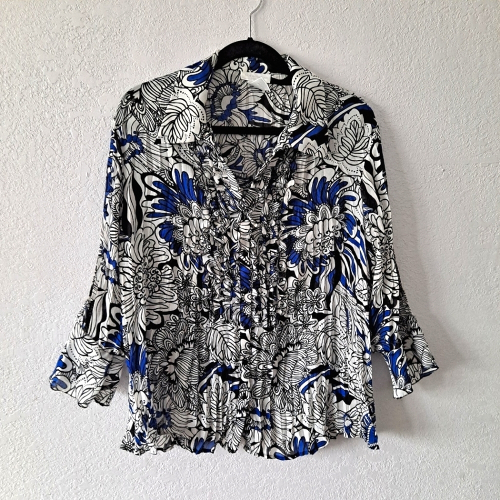 Worthington white and black floral blouse - Picture 1 of 7